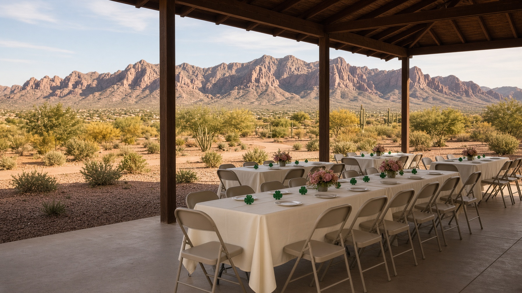 Community gathering tables in the desert