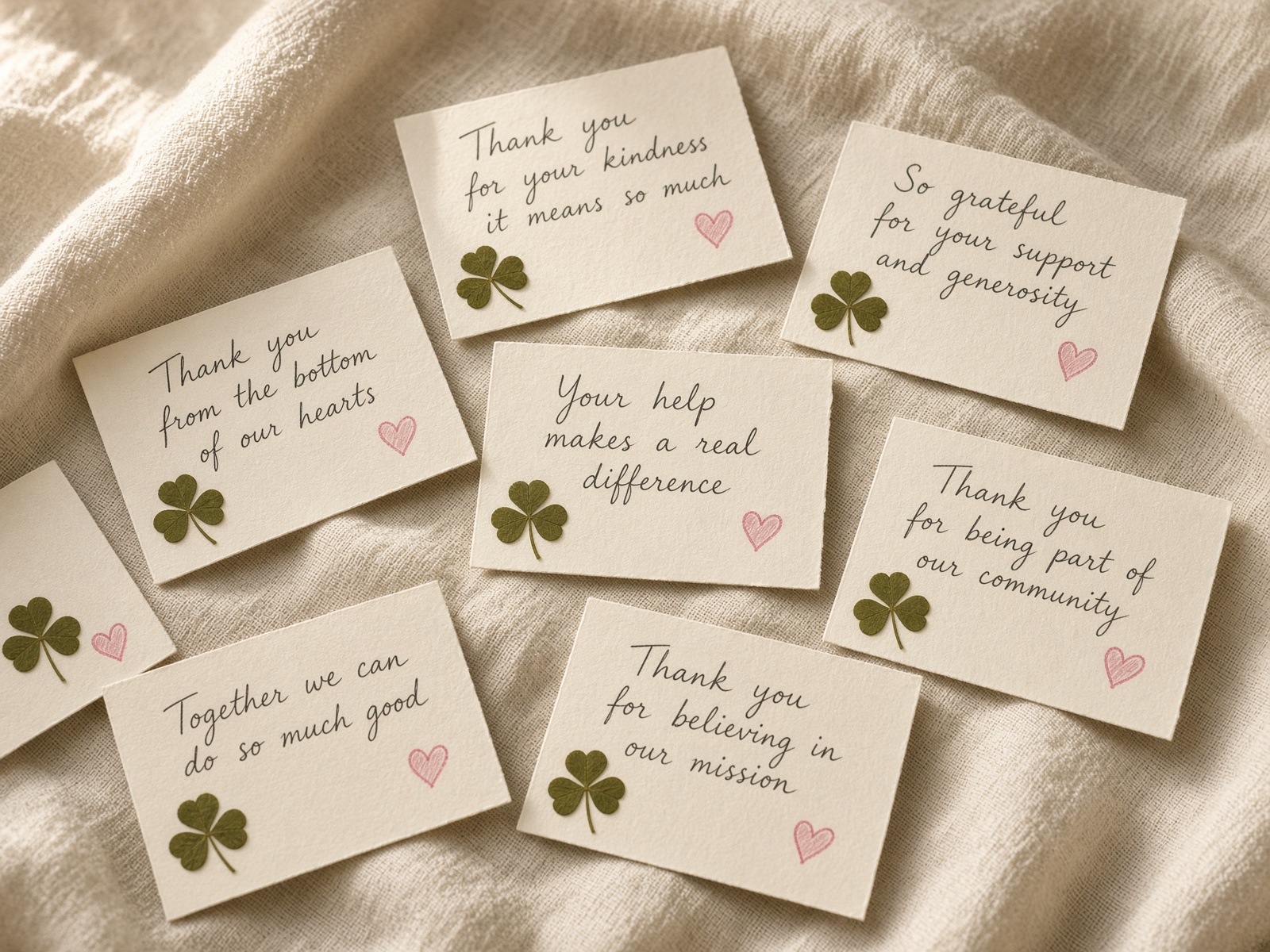 Handwritten notes with clovers and hearts